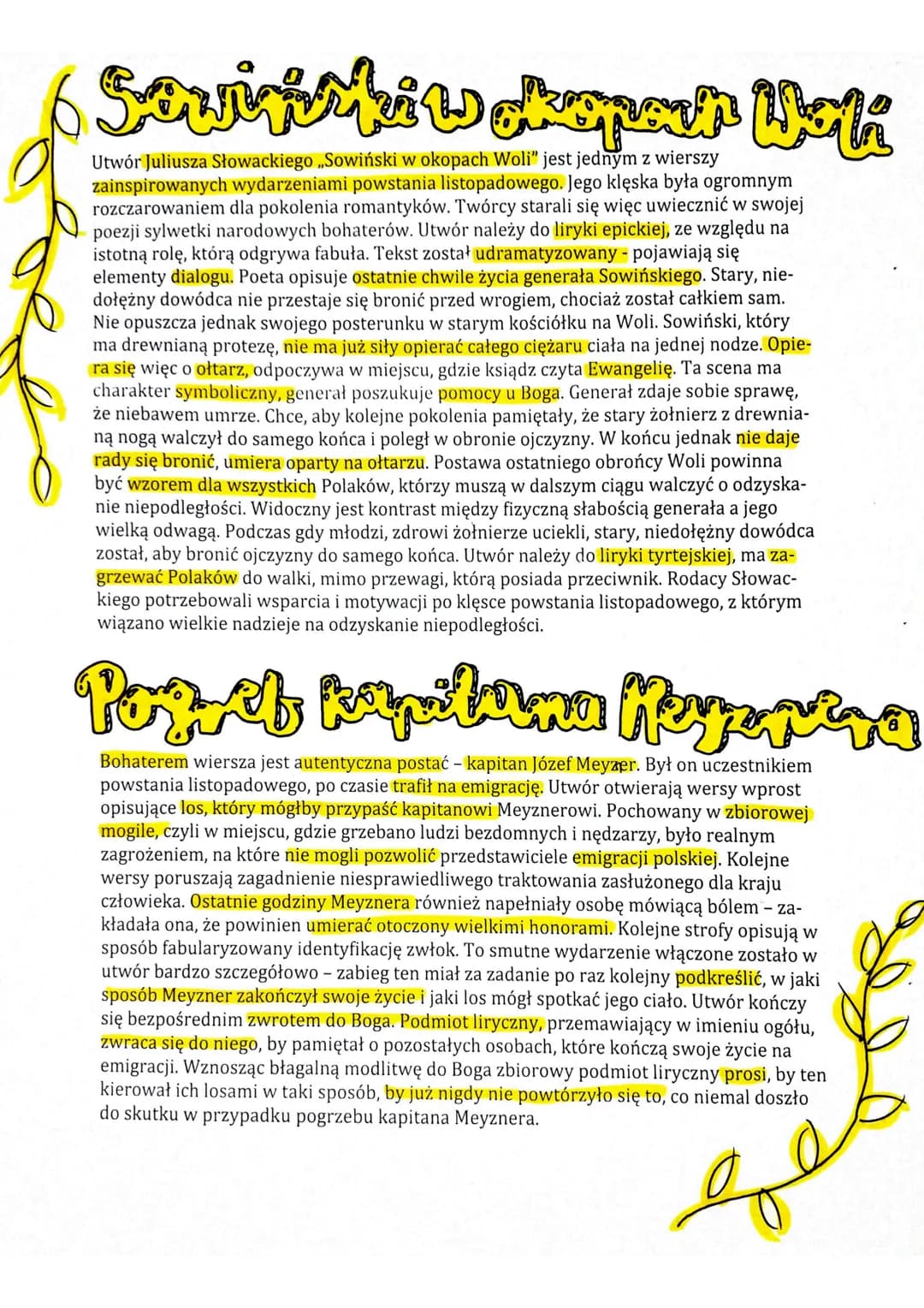 6
Sovinimki w okoport Woh
Utwór Juliusza Słowackiego „Sowiński w okopach Woli" jest jednym z wierszy
zainspirowanych wydarzeniami powstania 
