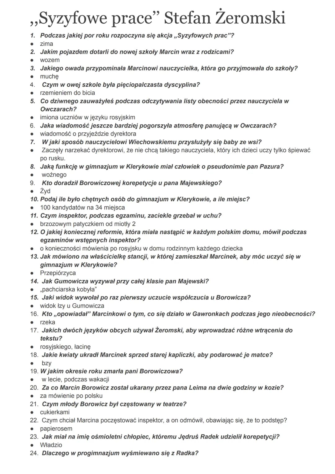 ,,Syzyfowe prace" Stefan Żeromski
1. Podczas jakiej por roku rozpoczyna się akcja ,,Syzyfowych prac"?
zima
2. Jakim pojazdem dotarli do nowe