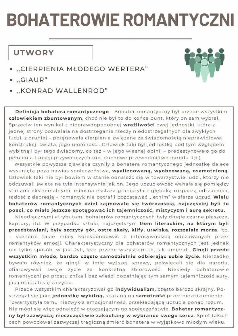 MIŁOŚĆ ROMANTYCZNA
UTWORY
• ,,CIERPIENIA MŁODEGO WERTERA"
• ,,GIAUR"
• ,,KONRAD WALLENROD"
,,ROMANTYCZNOŚĆ"
Miłość romantyczna - romantycy u