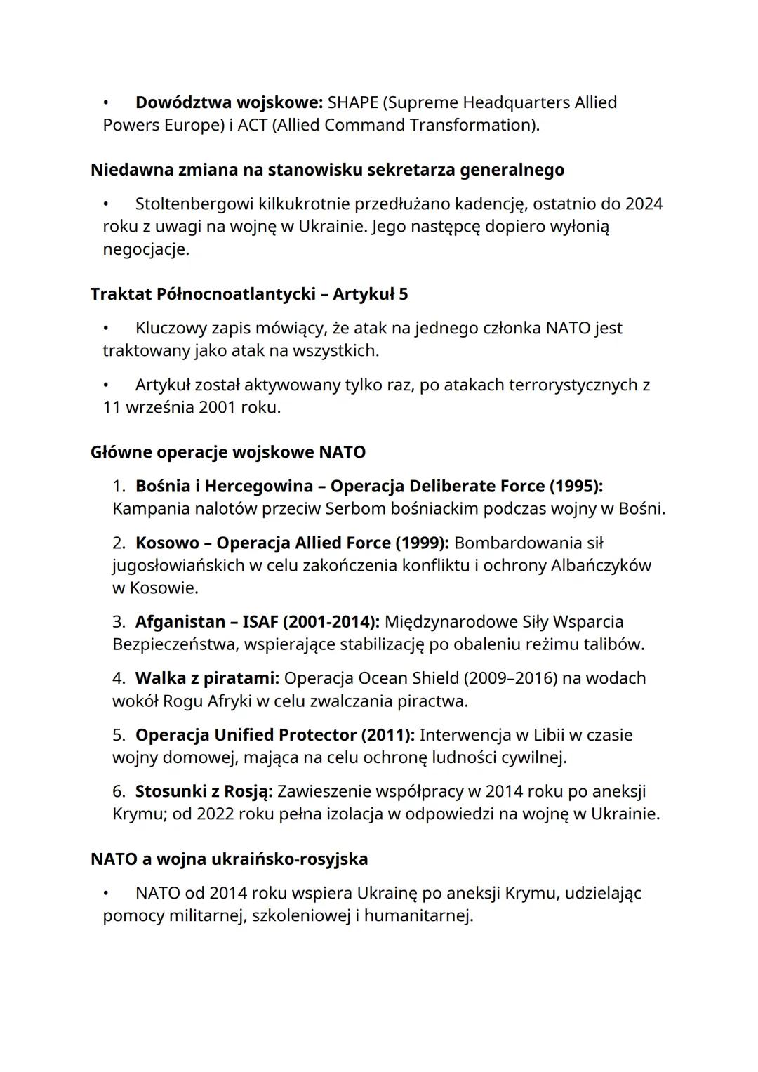 NATO - Notatka
Powstanie NATO
- Założone 4 kwietnia 1949 roku na mocy podpisania Traktatu
Północnoatlantyckiego (Traktatu Waszyngtońskiego).