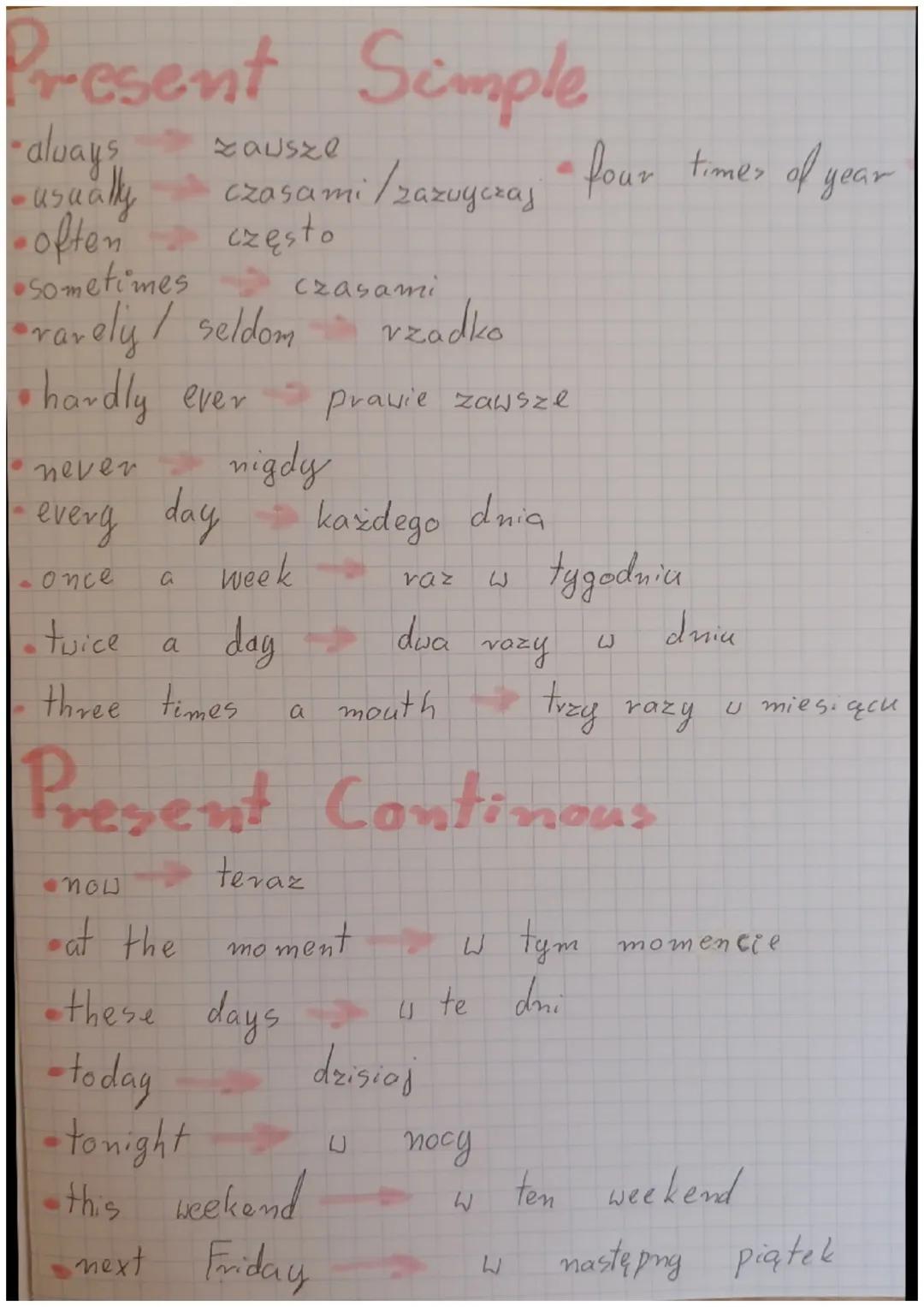 Present Simple
- always
- usually
often
•Sometimes
rarely / seldom
vzadko
• hardly ever prawie zawsze
nigdy
I never
· every day
conce
itvice