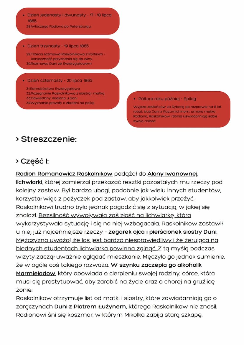 ,,Zbrodnia i kara" - Fiodor
Dostojewski
> Czas i miejsce akcji powieści:
• Akcja powieści trwa w bardzo precyzyjnie określonym
czasie - od s