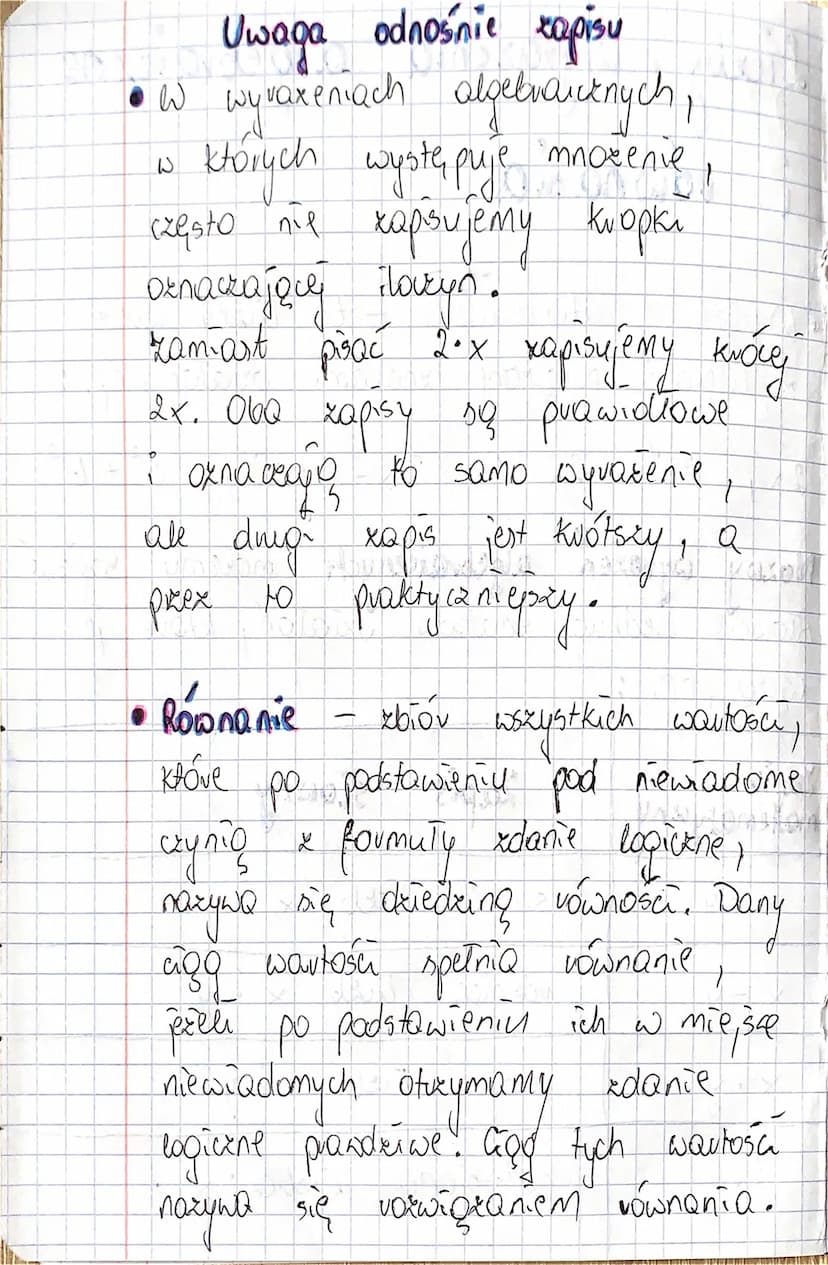 Lickby, wyrażenia algebraiczne
i równania
O
WVQ X
Wyvoxenia algebraicne - to lixby
2 literami połqueone znakami działań, np.:
2
2
2x₁ Xx², 2