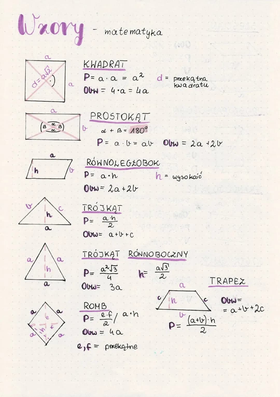 Wszystkie wzory matematyczne klasa 8 i 7 na egzamin ósmoklasisty PDF
