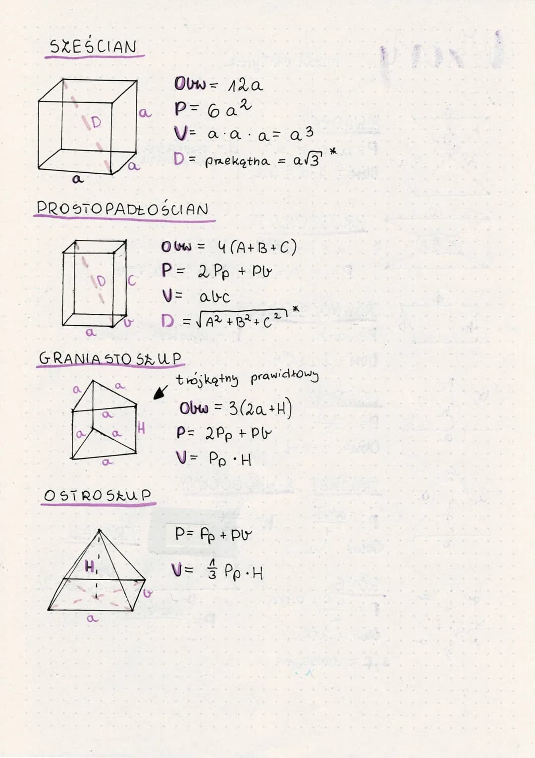 Wzory
h
a
d=a√₂
a
a
in
S
a
9
a
KWADRAT
P= aa =
a²
Obw 4a 4a
نا
matematyka
-
PROSTOKĄT
d + B = 180°
P = a b = ab Obw = 2a + 2b
RÓWNOLEGLOBOK
