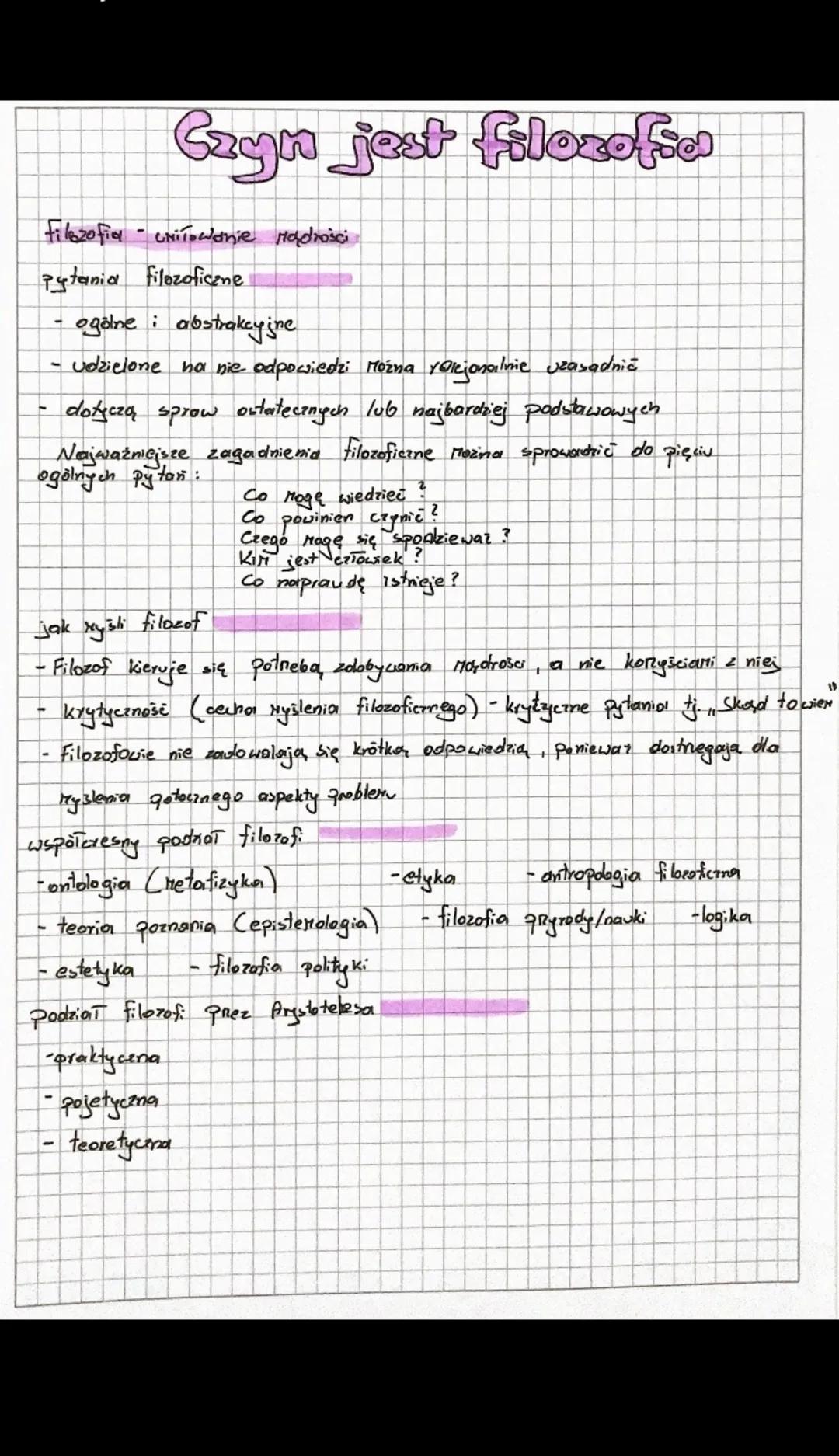 # Czyn jest filozofsa

Filozofia Unilowanie Madrości

Pytania filozoficzne

- ogólne abstrakcyjne

- udzielone na nie odpowiedzi Można rolej