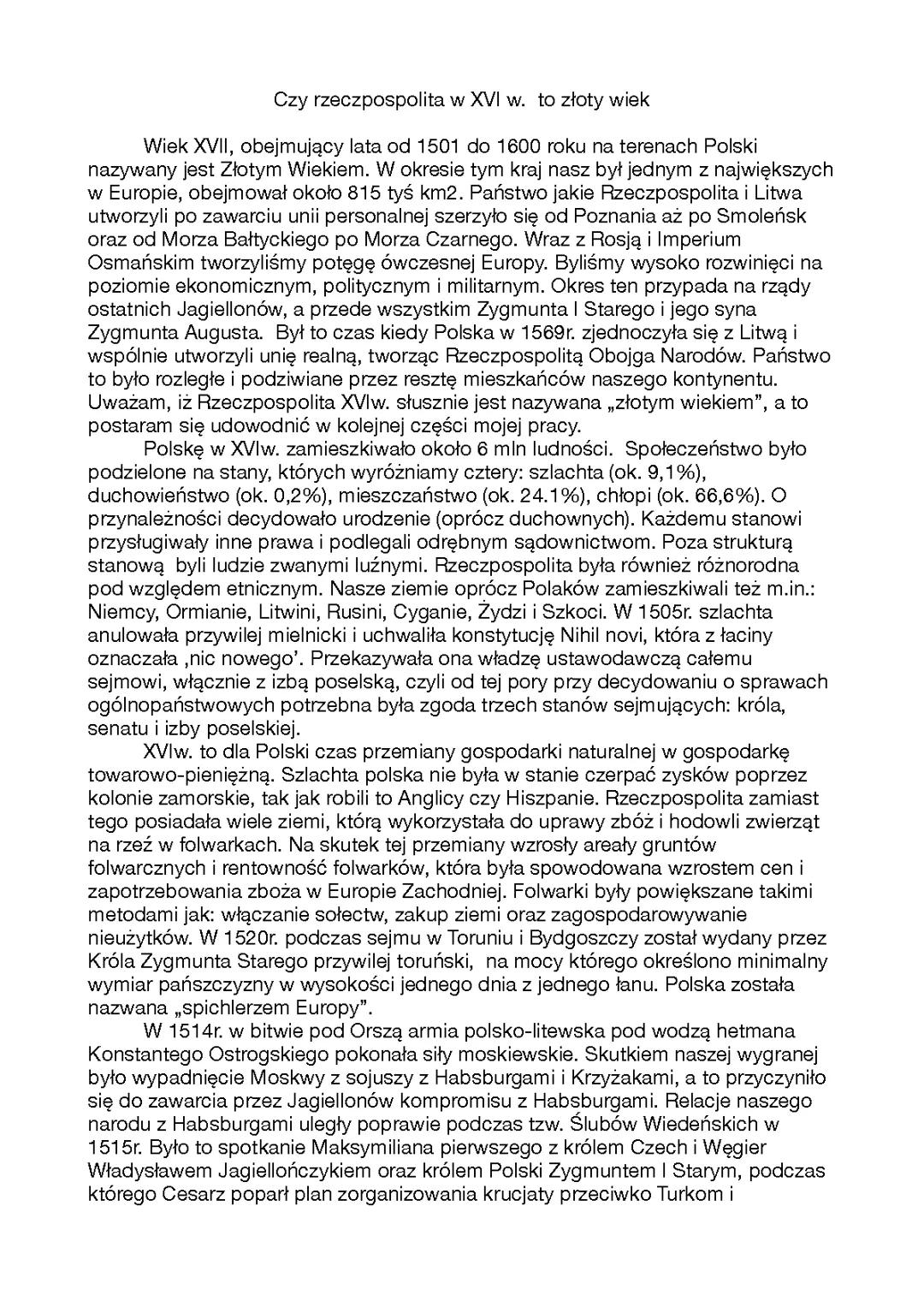 Złoty W. Rzeczpospolita historia-fsqm in year , historia a historia klasowe wypracowanie. meoments or  .