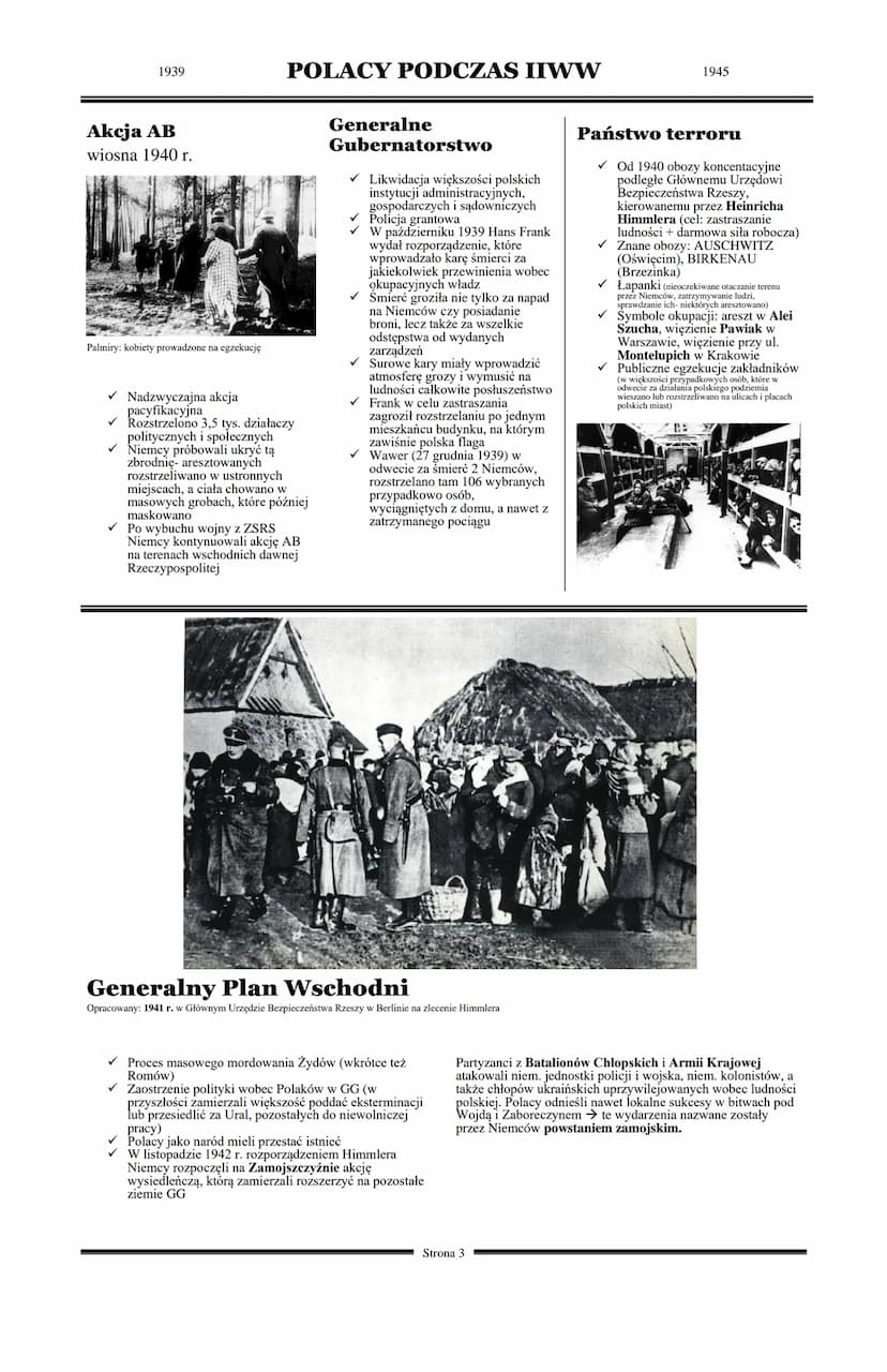 1939
POLACY PODCZAS II
WOJNY ŚWIATOWEJ
Podział ziem polskich
✓ Złamanie konwencji haskiej z
1907r. (zgodnie z nią władze
okupacyjne nie mogą