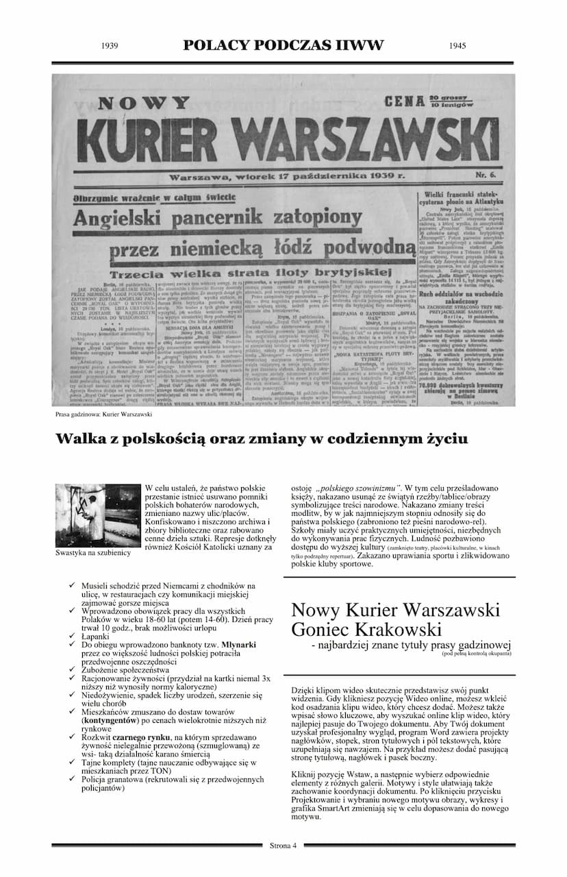 1939
POLACY PODCZAS II
WOJNY ŚWIATOWEJ
Podział ziem polskich
✓ Złamanie konwencji haskiej z
1907r. (zgodnie z nią władze
okupacyjne nie mogą