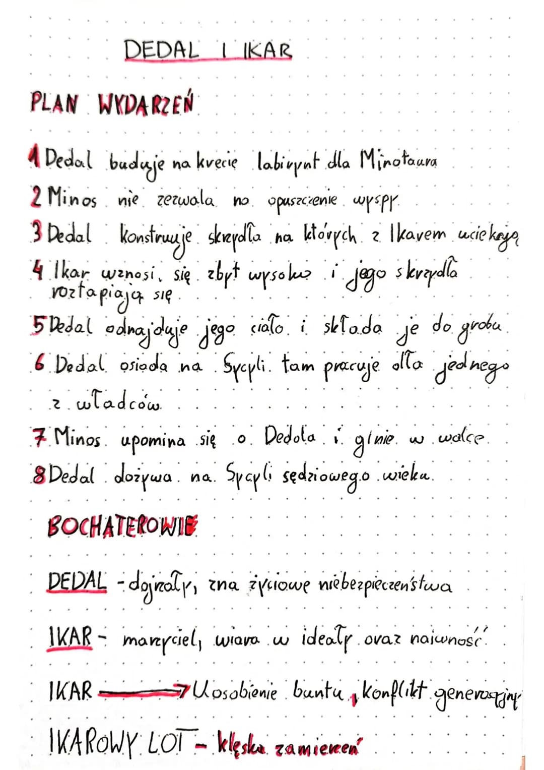 DEDAL IKAR
PLAN WYDARZEŃ
1 Dedal buduje na kvecie labirynt dla Minotaura
2 Minos nie zezwala no opuszczenie wyspy.
3 Dedal konstruuje skrzyd