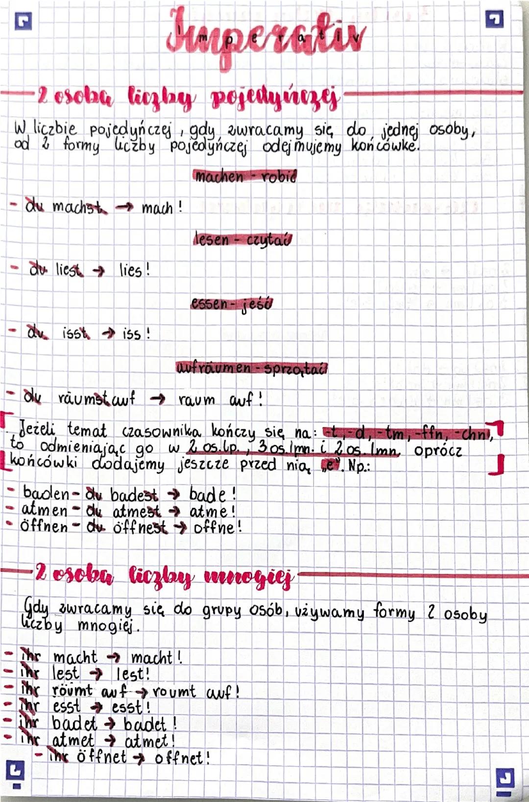 Niemiecki Tryb Rozkazujący - Klasa 8