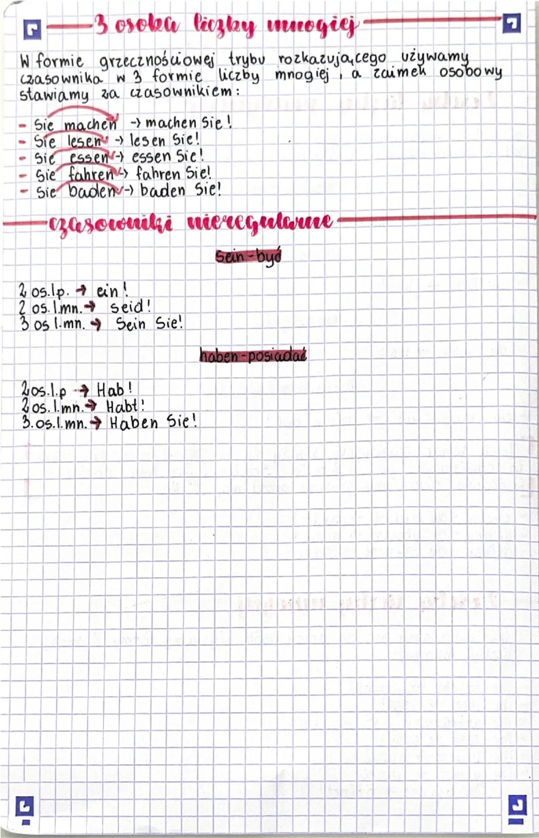 --- Imperativ
- 2 osoba liczby pojedyńczej
W liczbie pojedyńczej, gdy, zwracamy się do jednej osoby,
od 2 formy liczby pojedyńczej odejmujem