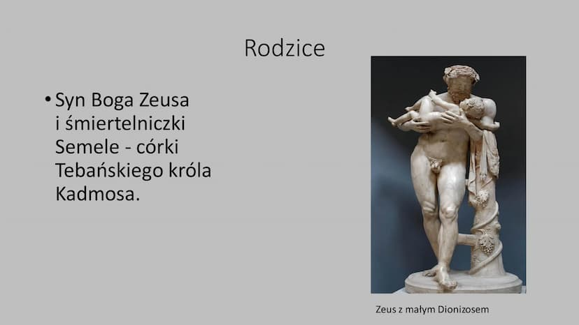 VERTA
Dionizos, Apollo i jego muzy.
Narodziny teatru
Film
ma Dionizos Dionizos
Bóg winorośli, hulanek, uczt. Na jego
cześć odbywały się Dion
