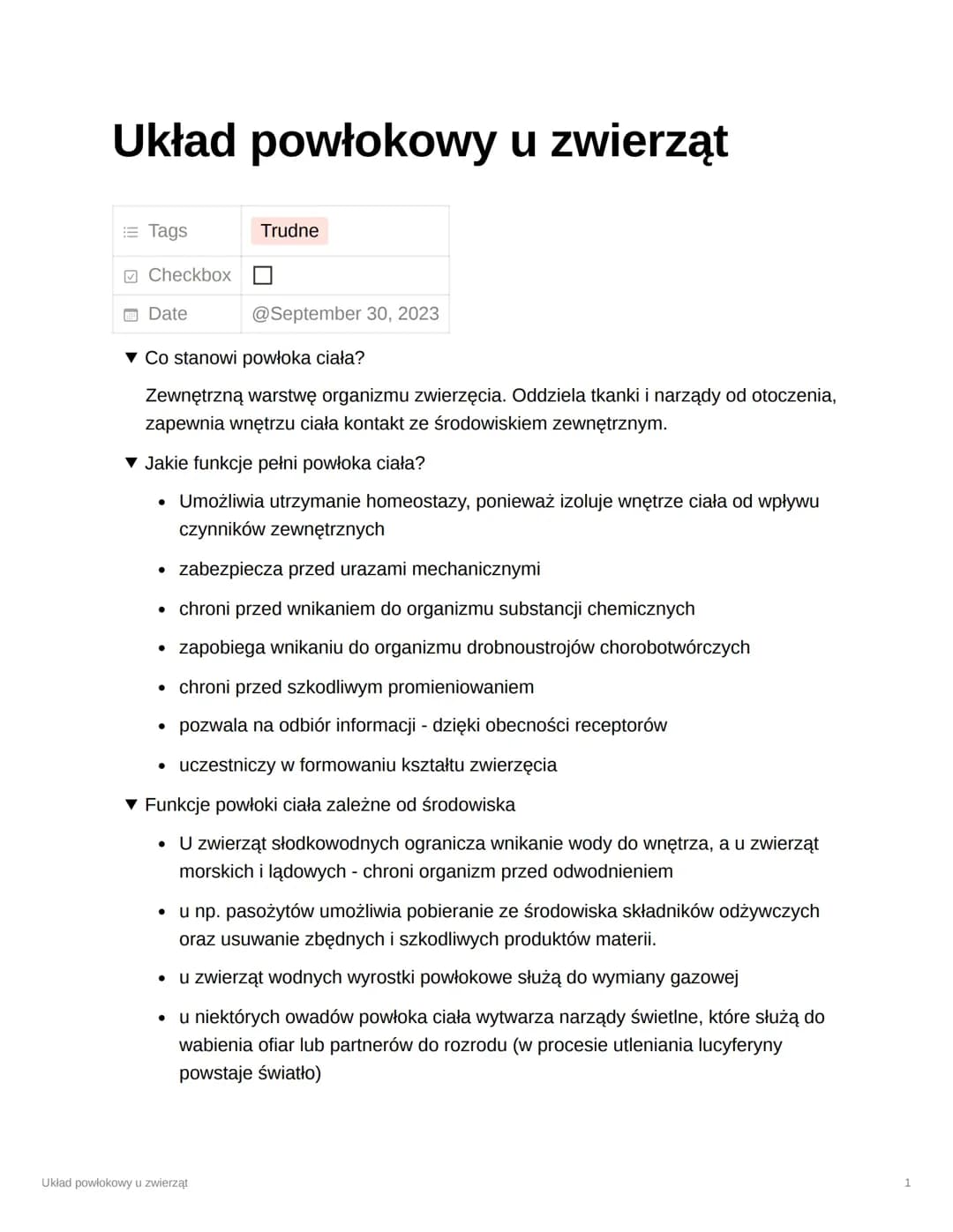 układ powłokowy u zwierząt - klasa 3, biologia zakres rozszerzony