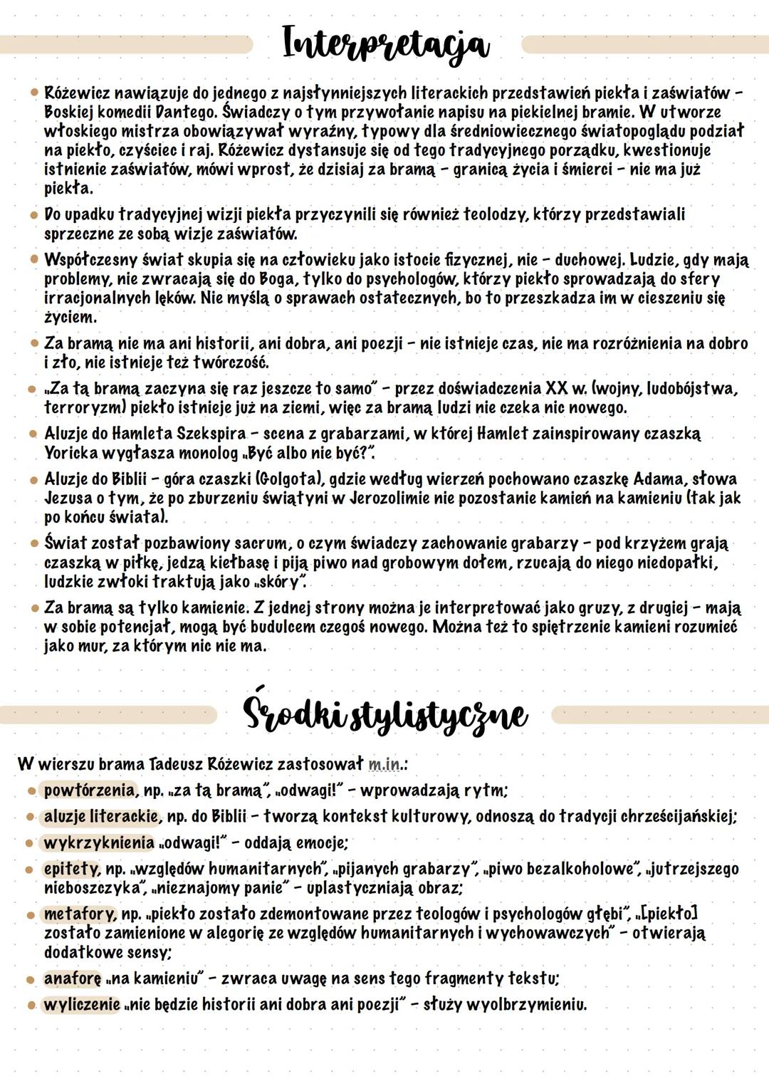 brama
Tadeuss Rosewicz
Wiersz Tadeusza Różewicza brama z 2000 r. pochodzi z tomu nożyk profesora wydanego w 2001 r.
• Rozważania o życiu poz