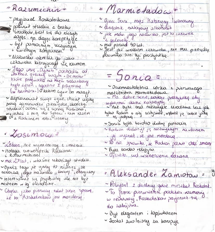 • Razumichin sill = Marmie ładow of
-
=
Quec Soni, mąż Katuryny twanowny
alkoholik
походому
jego
payjouel
Roskolnikowa
pobucit
studia 2 brak