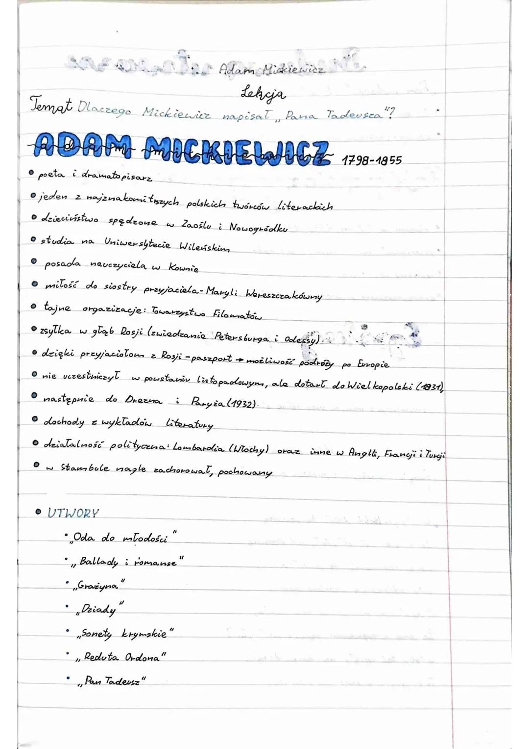 PAN
TADEUSZ
Adam Mickiewicz Pan Tadeusz
Lekcja
Temat Słowa które łączą pokolenia - Inwokacja ".
Innovkacia
zwrtot do kogoś lub czegoś (zazwy