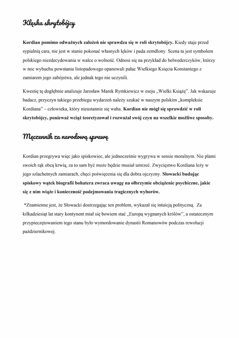 Kordian jako spiskowiec
Kordian to bohater dramatu Słowackiego, który na oczach czytelnika przechodzi znaczącą
przemianę: z romantycznego da