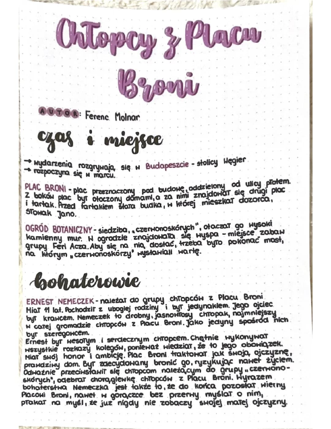 Chłopcy z placu broni -streszczenie ,notatka 