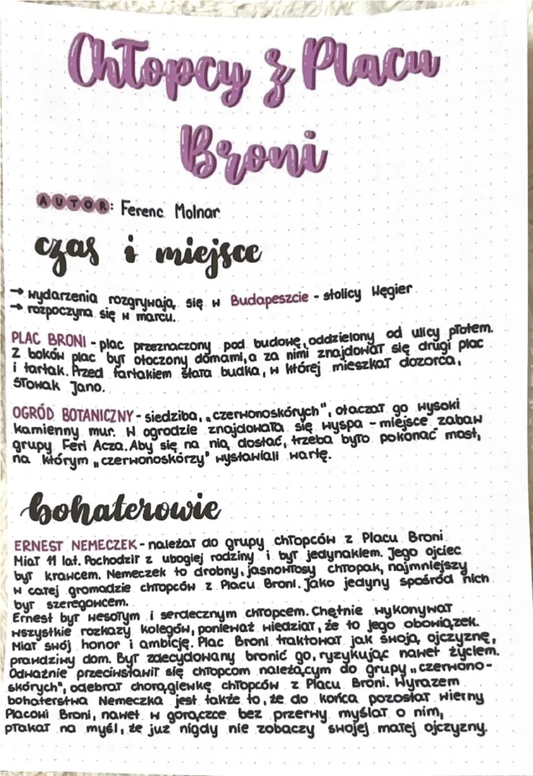 Ohłopcy & Place
Broni
AUTOR: Ferenc Molnar
czas i miejsce
wydarzenia rozgrywają się w Budapeszcie - stolicy Węgier
rozpoczyna się w marcu.
P