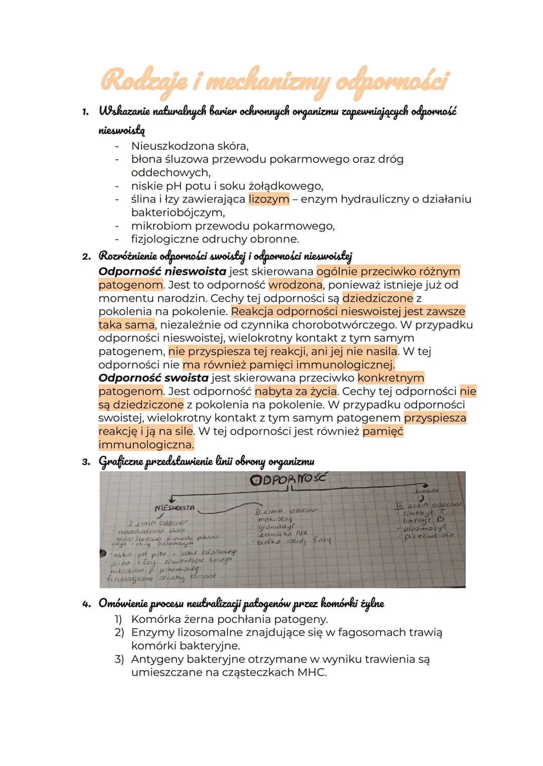 Rodzaje i mechanizmy odporności
1. Wskazanie naturalnych barier ochronnych organizmu zapewniających odporność
nieswoistą
Nieuszkodzona skóra