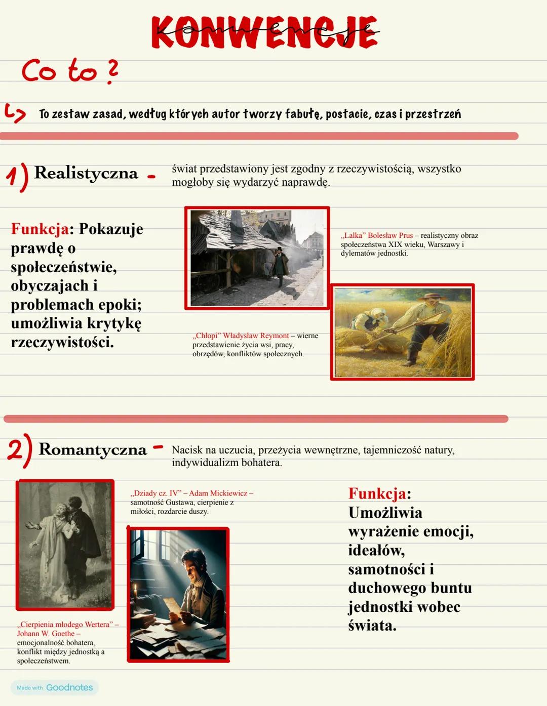 Co to?
KONWENCJE
To zestaw zasad, według których autor tworzy fabułę, postacie, czas i przestrzeń
1) Realistyczna
świat przedstawiony jest z