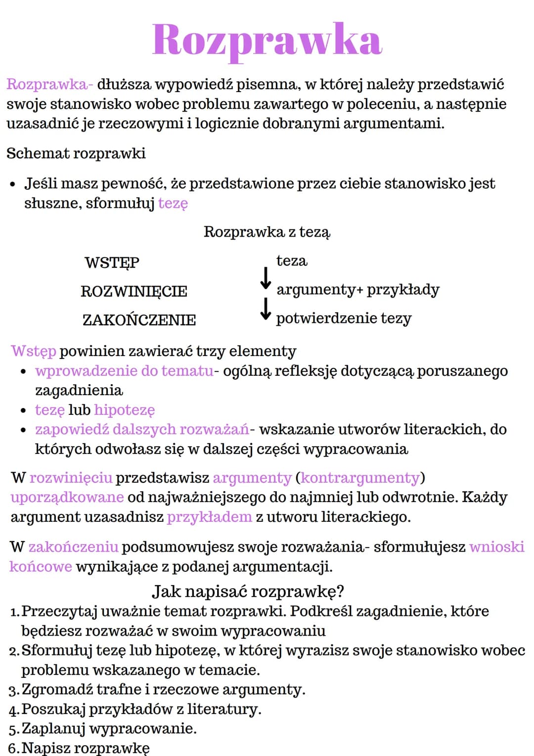 Rozprawka
Rozprawka- dłuższa wypowiedź pisemna, w której należy przedstawić
swoje stanowisko wobec problemu zawartego w poleceniu, a następn