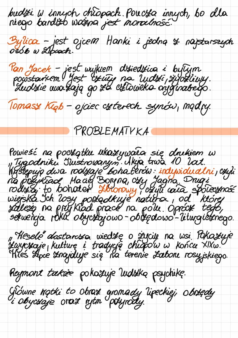 CHLOPI TOM 1
Władysław Reymont
GENEZA
Dusty wpływ na powstanie "Chłopów" miały przemiany
zachodzące na polskiej wsi w drugiej połowie XIXw.
