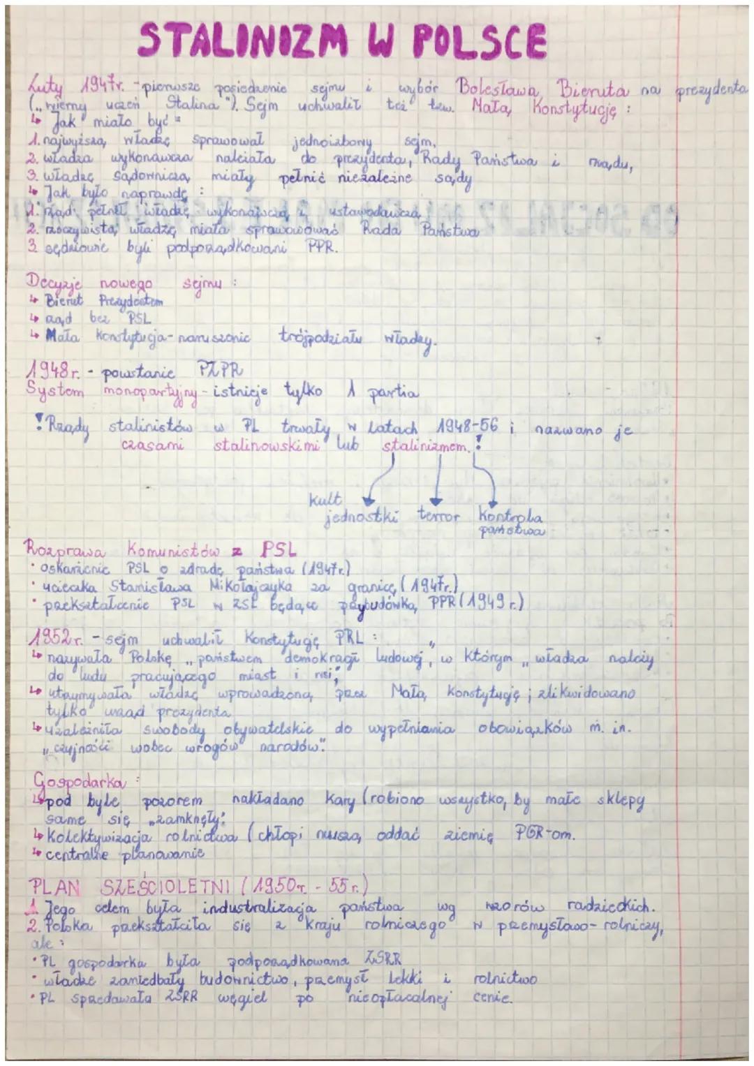 STALINIZM W POLSCE
Luty 194fr. pierwsze posiedzenic sejmu
(.. wiemy uczeń Stalina . Sejm uchwalit
4 Jak miato być a
1. najwyżsaa, włacks spr