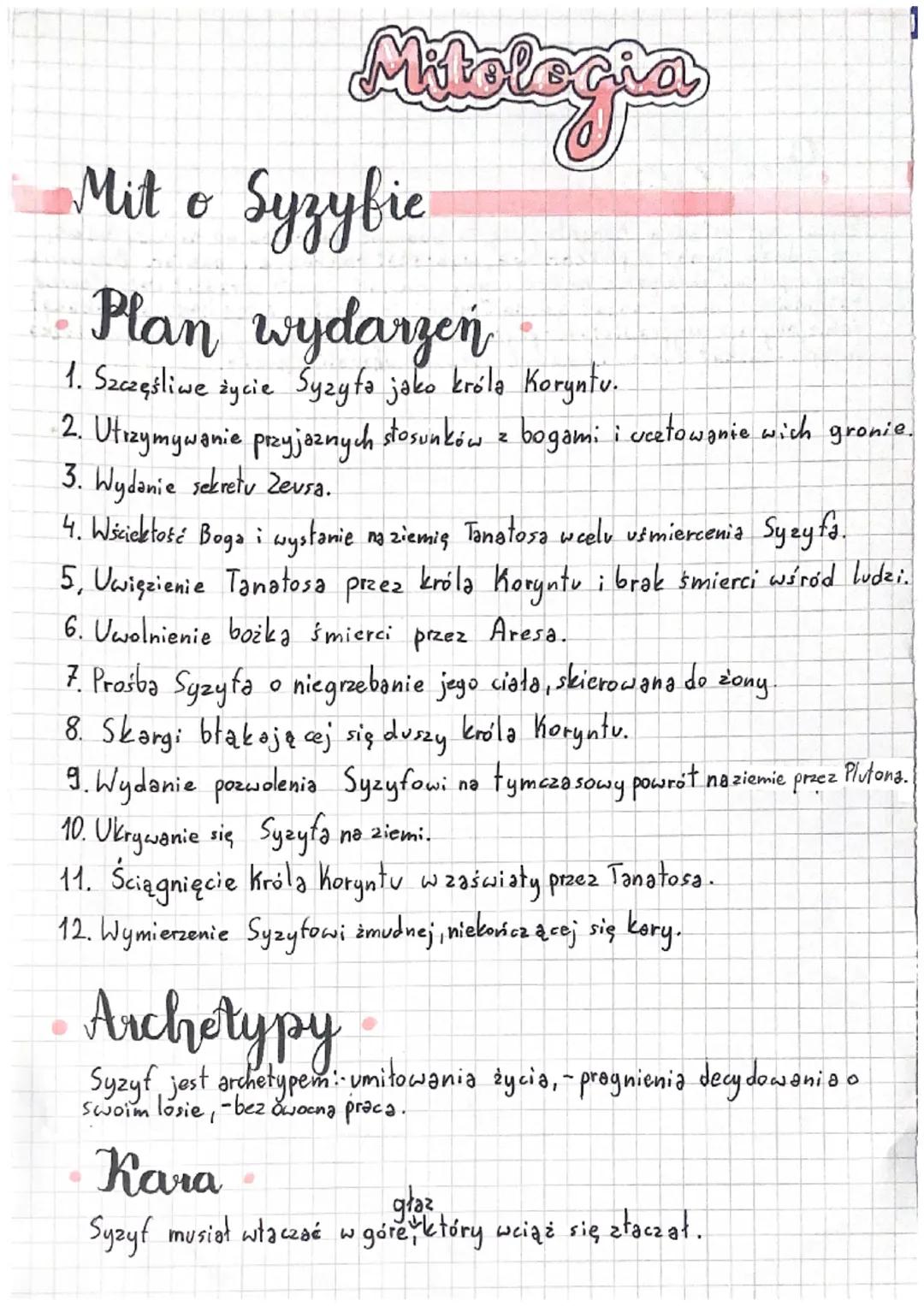 toleria
Mit o
бузувіе
Plan wydarzeń
1. Szczęśliwe życie Syzyfa jako króla Koryntu.
2. Utrzymywanie przyjaznych stosunków z bogami i ucetowan