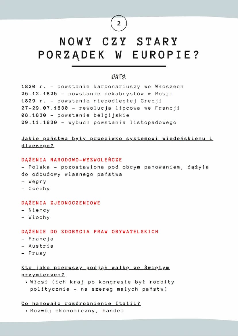 DATY:
02.10.1814 otwarcie kongresu wiedeńskiego
01.03.1815 początek "stu dni Napoleona"
09.06.1815 zakończenie kongresu wiedeńskiego
18.06.1