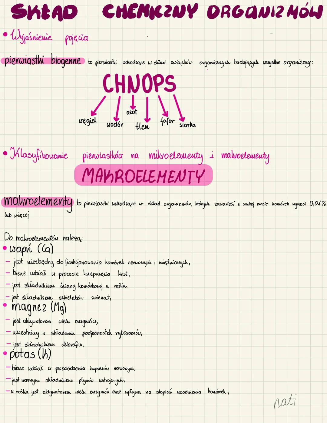 SKtAD CHEMICZNY ORGANIZ MÓW
• Wyjaśnienie pojęcia
pierwiastki biogenne to pierwiastki wchodzące w skład ewiązkóır organicznych budujquych ws