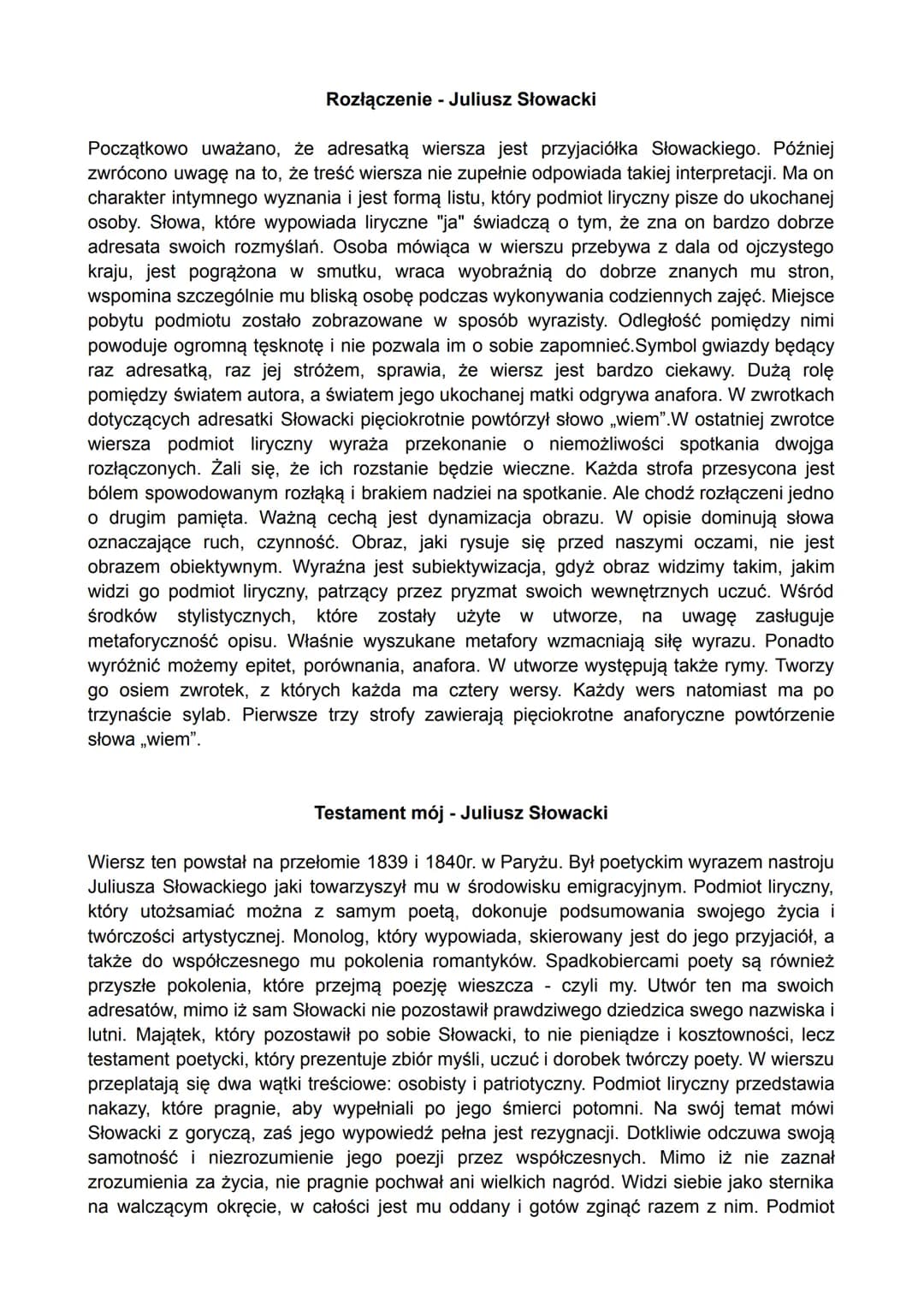 Rozłączenie - Juliusz Słowacki
Początkowo uważano, że adresatką wiersza jest przyjaciółka Słowackiego. Później
zwrócono uwagę na to, że treś
