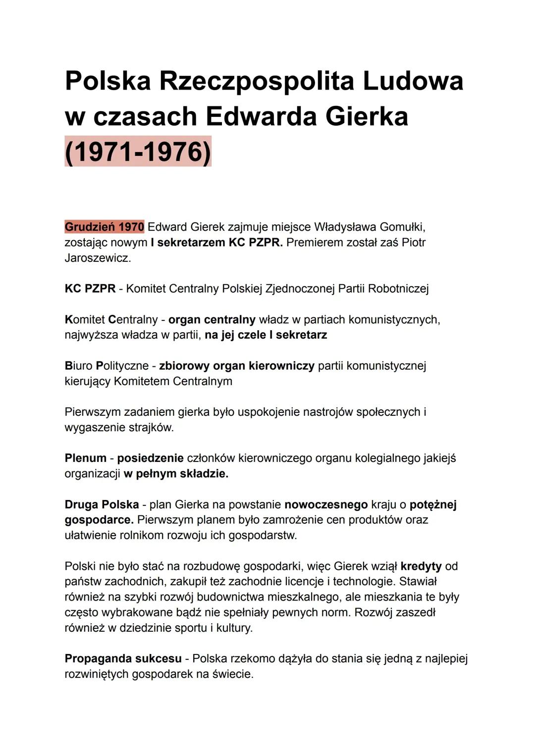 Polska Rzeczpospolita Ludowa: Plan Gierka na modernizację i kryzys lat 70.