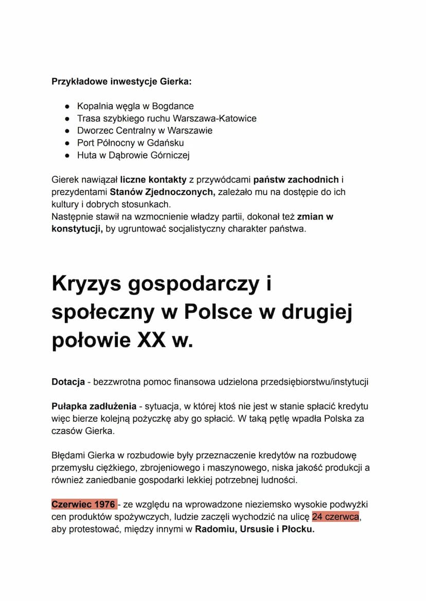 Polska Rzeczpospolita Ludowa
w czasach Edwarda Gierka
(1971-1976)
Grudzień 1970 Edward Gierek zajmuje miejsce Władysława Gomułki,
zostając n