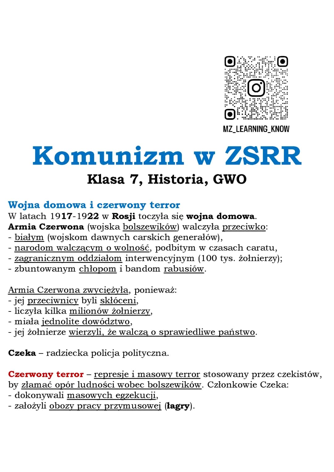 Komunizm w ZSRR Klasa 7, Historia, GWO