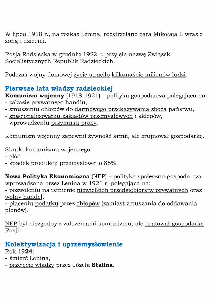 --- OCR Start ---
MZ_LEARNING_KNOW
Komunizm w ZSRR
Klasa 7, Historia, GWO
Wojna domowa i czerwony terror
W latach 1917-1922 w Rosji toczyła 