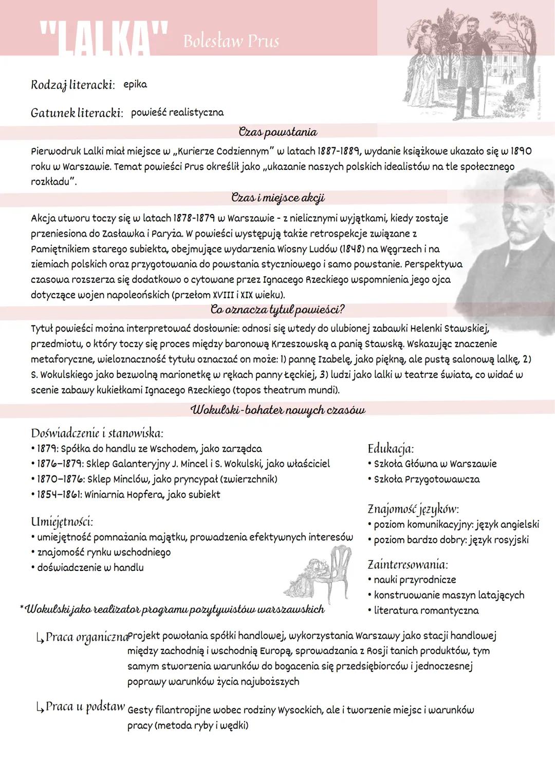 "LALKA" Bolesław Prus
Rodzaj literacki: epika
Gatunek literacki: powieść realistyczna
Czas powstania
Pierwodruk Lalki miał miejsce w „Kurier