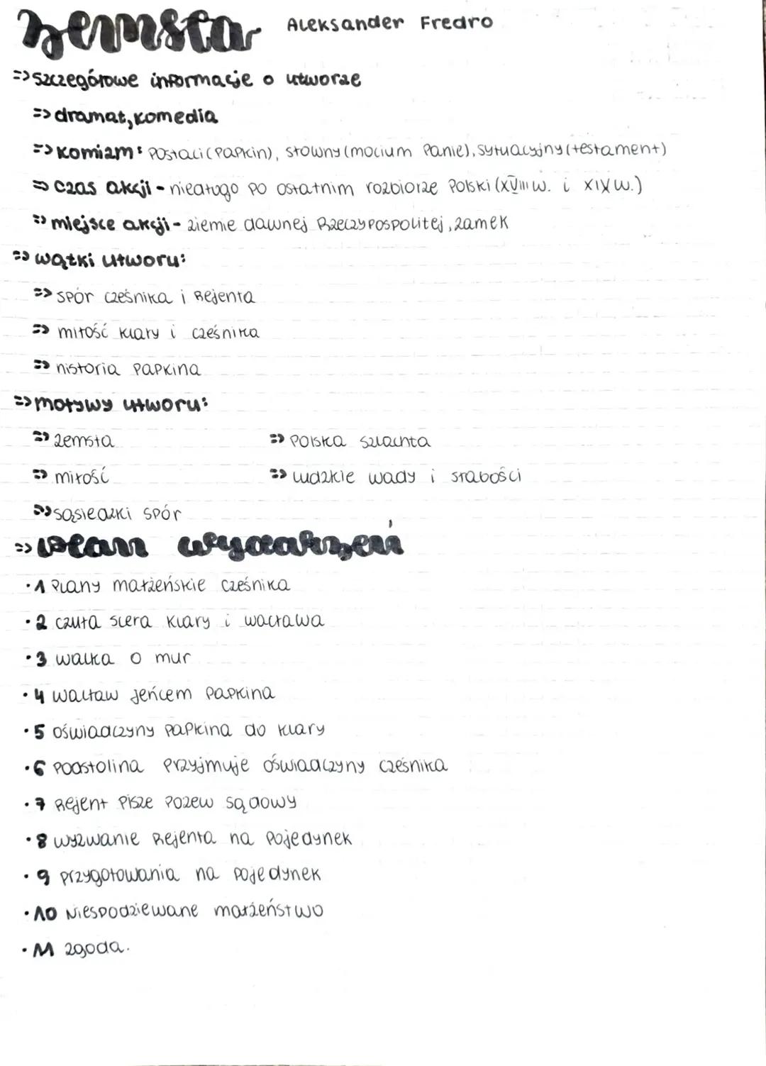 Zemsta - Kluczowe Fakty i Notatka z Lektury