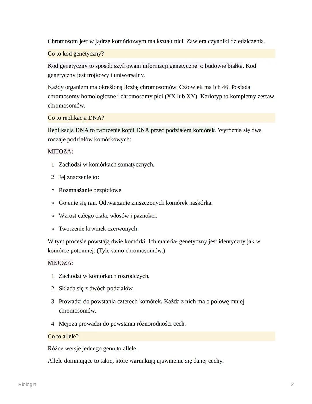 Biologia
Czym jest genetyka?
Genetyka to nauka o genach, dziedziczeniu i zmienności organizmów. Dziedziczenie to
przekazywanie cech potomstw