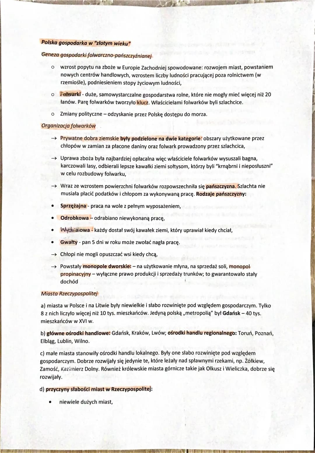 Polska gospodarka w "złotym wieku"
Geneza gospodarki folwarczno-pańszczyźnianej
O wzrost popytu na zboże w Europie Zachodniej spowodowane: r