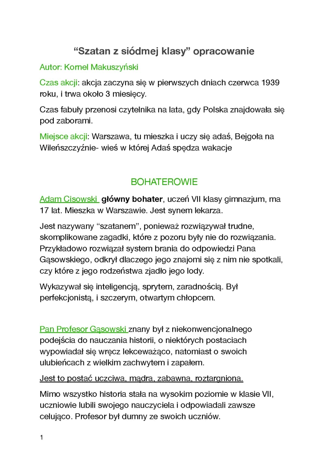 Szatan z Siódmej Klasy - Streszczenie PDF, Testy i Quizy