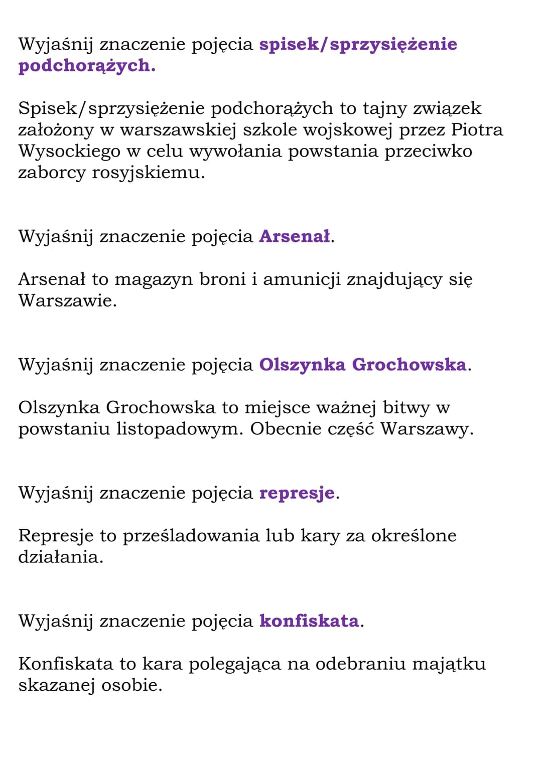 Królestwo Polskie.
Powstanie listopadowe.
(Dział: Lata niewoli)
Fiszki
Wyjaśnij znaczenie pojęcia Królestwo Polskie.
Królestwo Polskie to pa