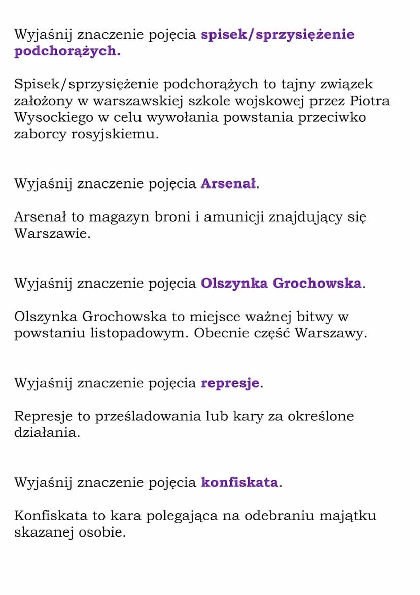 Królestwo Polskie.
Powstanie listopadowe.
(Dział: Lata niewoli)
Fiszki
Wyjaśnij znaczenie pojęcia Królestwo Polskie.
Królestwo Polskie to pa