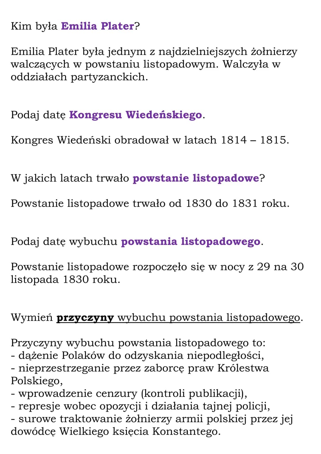 Królestwo Polskie.
Powstanie listopadowe.
(Dział: Lata niewoli)
Fiszki
Wyjaśnij znaczenie pojęcia Królestwo Polskie.
Królestwo Polskie to pa