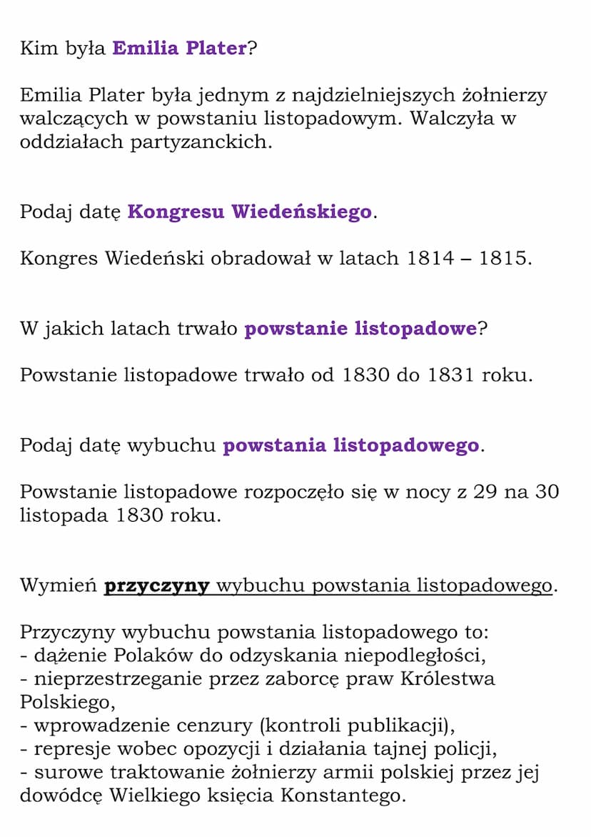 Królestwo Polskie.
Powstanie listopadowe.
(Dział: Lata niewoli)
Fiszki
Wyjaśnij znaczenie pojęcia Królestwo Polskie.
Królestwo Polskie to pa