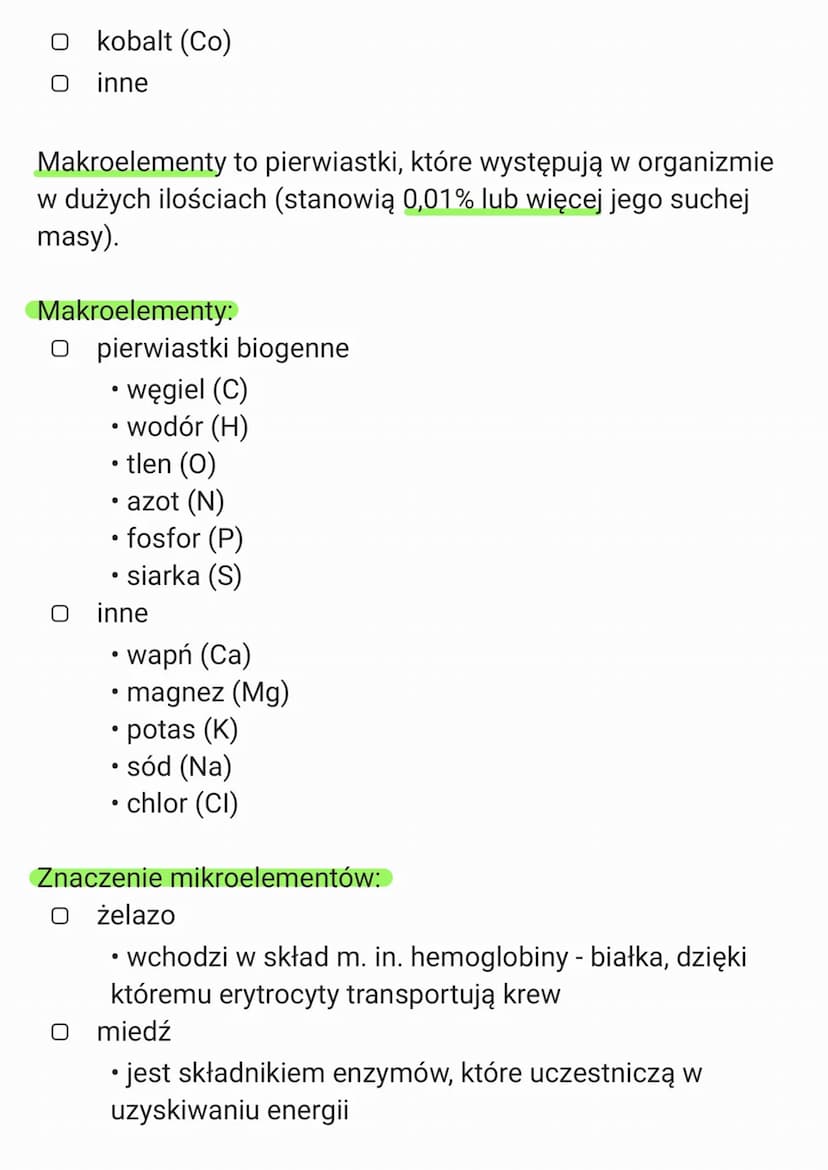 2. Chemiczne podstawy życia
2.1. Skład chemiczny organizmów.
Makro- i mikroelementy.
Pierwiastki obecne w organizmach wchodzą w skład
związk