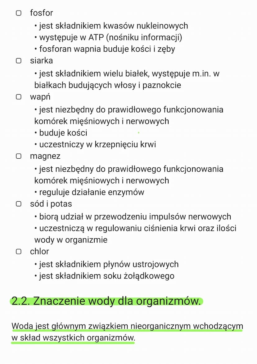 2. Chemiczne podstawy życia
2.1. Skład chemiczny organizmów.
Makro- i mikroelementy.
Pierwiastki obecne w organizmach wchodzą w skład
związk