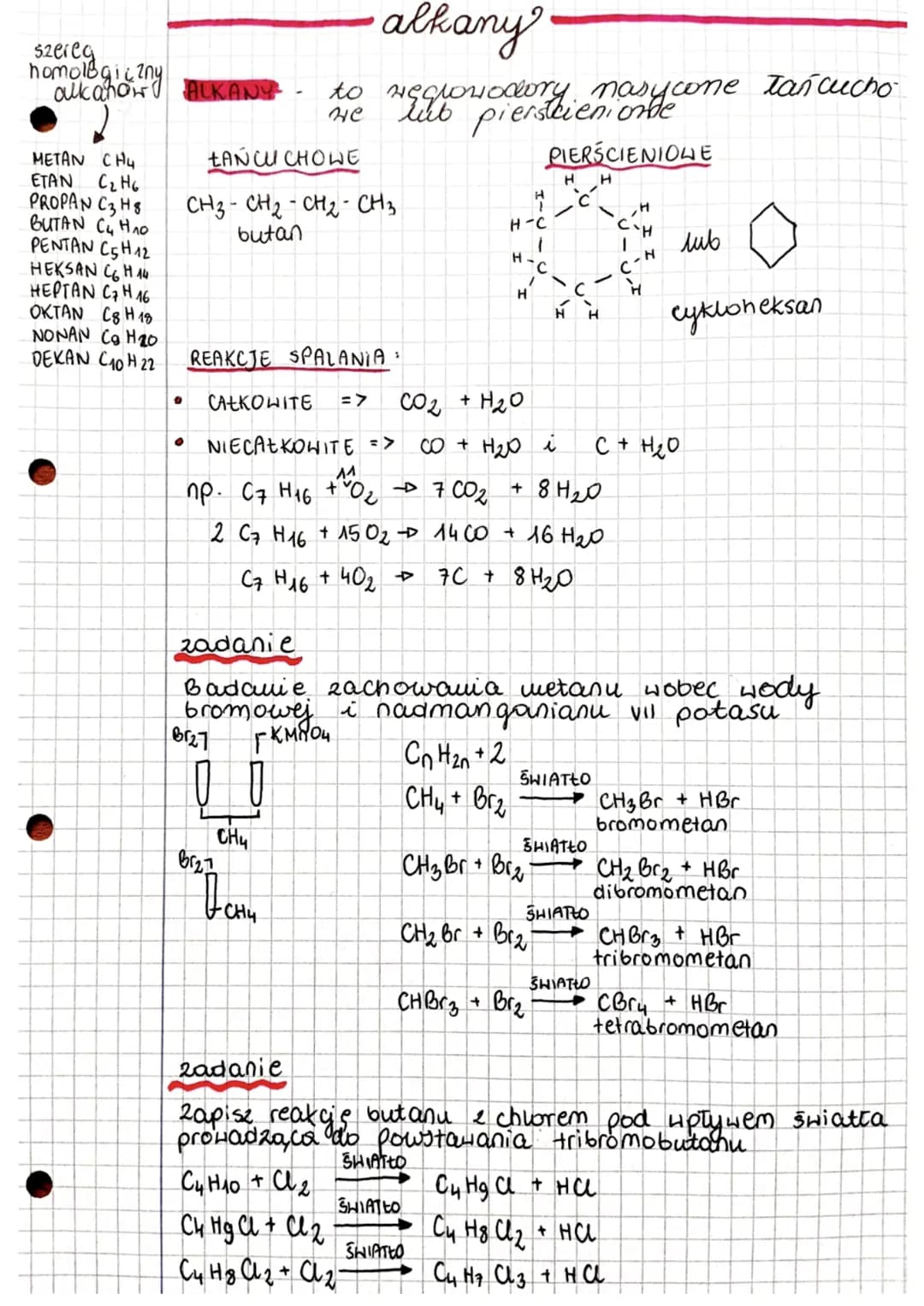 szereg
homologiczny
ΕΤΑΝ
METAN CH4
сань
PROPAN C3H8
BUTAN C₂ H₂O
PENTAN C5H12
HEKSAN C6H14
HEPTAN CH 16
OKTAN C8H 18
NONAN C₂ H₂0
DEKAN C10 