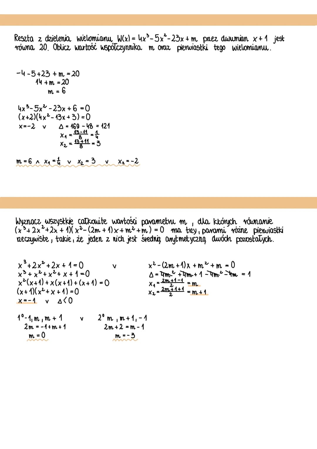 WIELOMIANY
Wyznacz wartości aib współczynników wielomianu W(x) = x³ + ax² + bx + 1
wiedząc, że W(2) = 7 oraz, że reszta z dzielenia W(x) pre